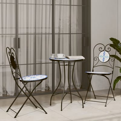 vidaXL - Bistrotafel - Ø - 50x70 - cm - keramiek - blauw - en - wit