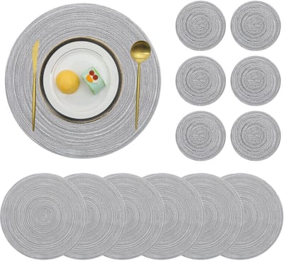 Ronde placemats en onderzetters - set van 6 - hittebestendig - polyester en katoen