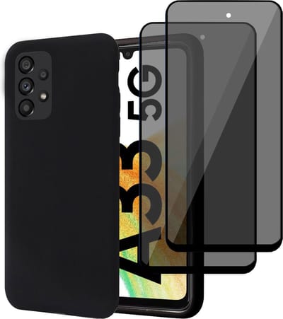 Hoesje geschikt voor Samsung A33 5G + 2x Privé Screenprotector – Privacy Tempered Glass - Back Case Cover Zwart