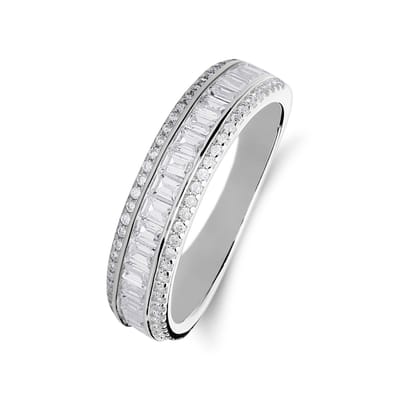 Lucardi Dames Zilveren ring baguette zirkonia - Ring - 925 Zilver - Zilverkleurig - 16 / 50 mm