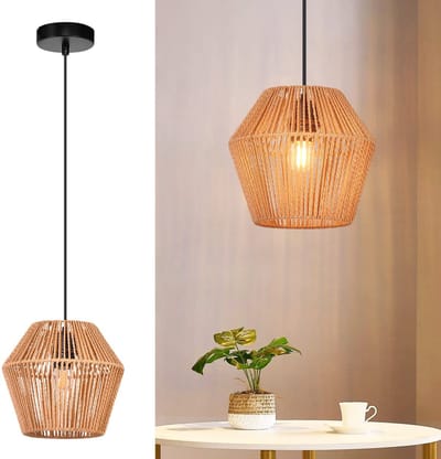 NETTLIFE Hanglamp Rotan - E27 Fitting - Vintage Eetkamerlamp - Boho Korflamp 176cm - Rustieke Eettafellamp Hangend - Max.40W - voor Keuken | Woonkamer | Slaapkamer-excl. lichtbron