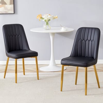 MIVRAY Eetkamerstoel - Ergonomische Zitting Met Rugleuning - Voor Eetkamer Keuken En Kantoor - Metaal En Kunstleer - Zwart Goud