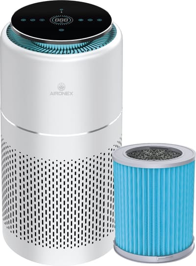 Aironex Luchtreiniger met Hepa Filter – Tegen Allergie & Hooikoorts - HEPA 13 + Ionisator – CADR 365 m³/u – 55 m² – Stil – Luchtkwaliteitsindicator - Air Purifier -Luchtreinigers