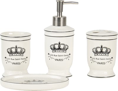 Clayre & Eef Badkamerset Set van 4 Beige Zwart Keramiek Kroon