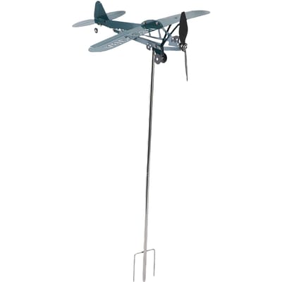 Art en Fer Avion Moulin à Vent Girouette Rotative Décoration pour Jardin Extérieur Patio Cour Poteau de Clôture Garage Vert Foncé