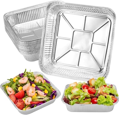 GELLDG 30 stuks aluminium bakvormen - 20×20×4,5 cm - Aluminiumfolie lekbak - Multifunctionele bakvorm - Geschikt om te koken, bakken en picknicken
