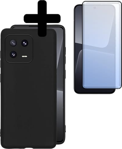 Hoesje - Met Screenprotector - Geschikt voor Xiaomi 13 Pro - Sterk & Shockproof - Back Cover - Siliconen Case - Telefoon Hoes - Telefoonhoesjes - Zwart