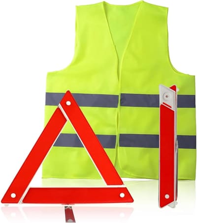 Gevarendriehoek en Veiligheidsvest Set - Rood - Opvouwbaar en Ruimtebesparend - Voor Auto