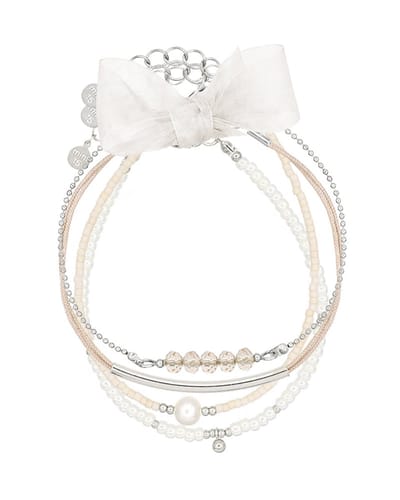 Mint15 Armbandenset 'Natural & Silver' - Handgemaakte armbanden naturel / zandkleur / zilverkleur - Stainless Steel RVS/Roestvrij staal - Samengestelde cadeauset met 4 armbanden