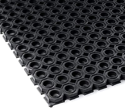 Rubberen ringmat 100x150 cm zwart - zware belasting - deurmat voor buiten in de tuin of aan de achterdeur