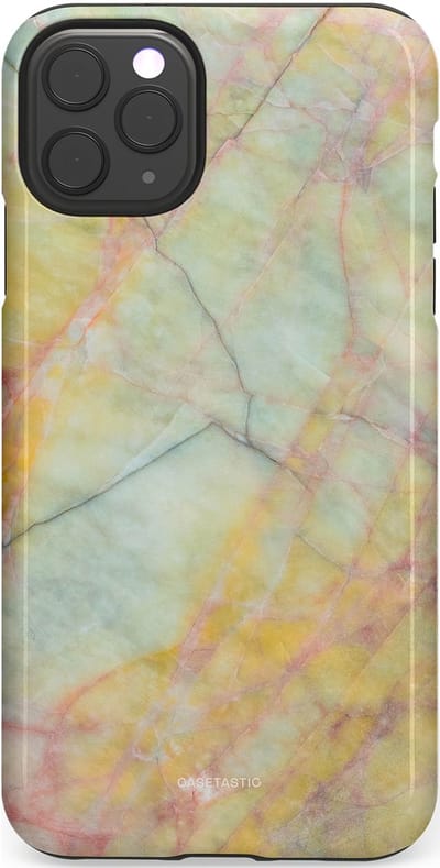 Casetastic hoesje geschikt voor Apple iPhone 11 Pro Max - Dubbellaagse bescherming - Zomer Marmer - Fashion Case - Mintgroen Geel