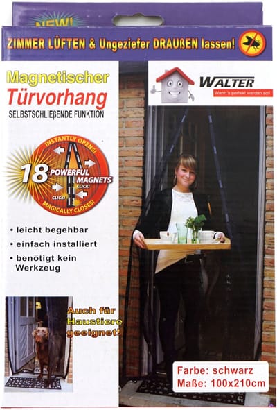 Insecten deur hor/gordijn - zwart - magnetisch - polyester - 100 x 210 cm - deur- en raamhorren