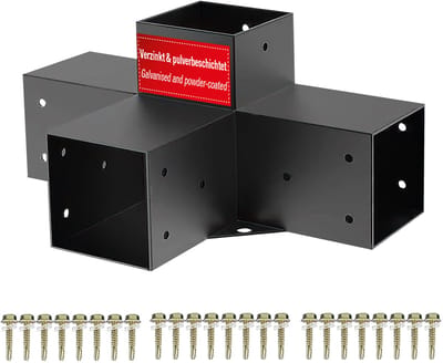 SOTECH middenverbinder 90 x 90 mm (4-voudig verbindingsstuk) vierkant staal verzinkt en zwart gepoedercoat voor maximale corrosiebescherming, middenverbinder voor aluminium- en houtconstructies
