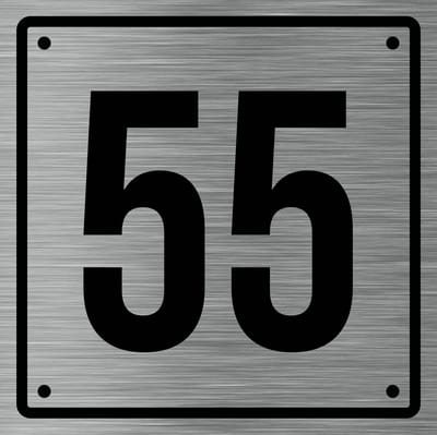 Huisnummerbord 55 - Incl. Schroeven en Pluggen – Acrylaat - 10 x 10 cm - RVS met Zwart