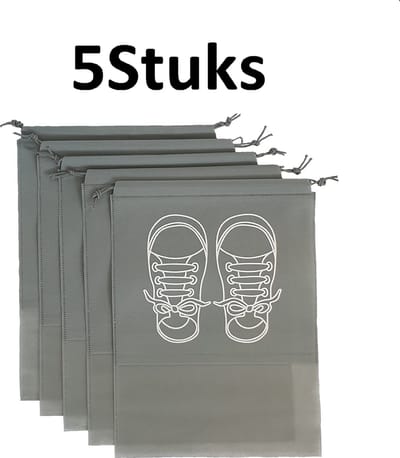 SUNMOOL Schoenenzak - Schoenentas - Schoenenzakken - Reis & Opberg Tas voor Schoenen & Kleding - Waterafstotende Organizer Zak - Grijs - 36 x 27cm - 5Stuks