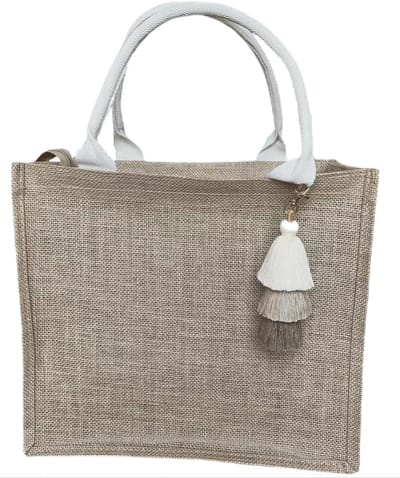 Thijox - Jute tas met ritssluiting en kwasthanger, waterdicht, grote boodschappentas, opvouwbare shoppertas, strandtas, cadeautas, praktisch en stijlv