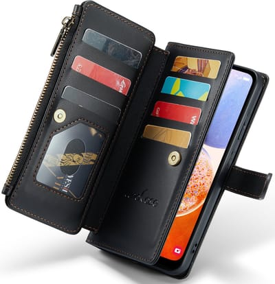 Hoesje geschikt voor Samsung Galaxy A14 - ZipCase Book Cover Case Kunstleer Obsidiaan Zwart