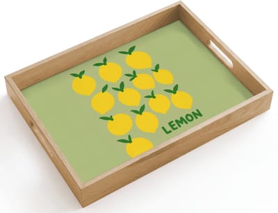 Dienblad hout 40x30 cm - Schootdienblad - Citroenen - Blaadjes - Geel - Patroon - Borrelplank rechthoek - Plateau dienbladen