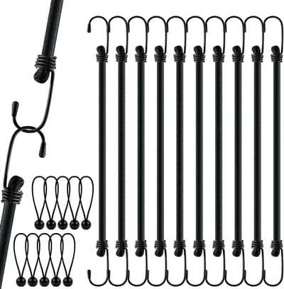Set van 10 Elastische Spanners met Haken - Robuuste Elastische Touwen van 30 cm en 15 cm voor Vervoer van Lasten, Verpakking en Kamperen