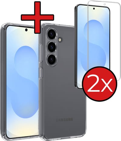Hoesje - Met 2x Screenprotector - Geschikt voor Samsung Galaxy S25 FE - Sterk & Shockproof - Telefoon Hoes - Back Cover - Siliconen Case - Telefoonhoes - Transparant