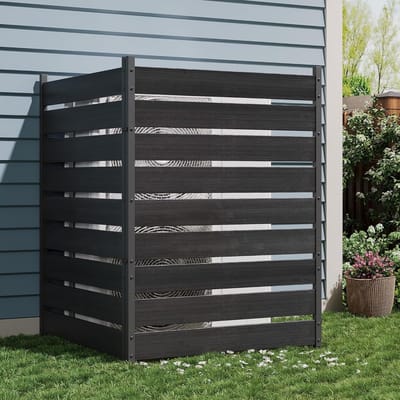 Houten Privacy Scherm - Set van 2 Cederhouten Tuinschermen - 124 x 250 cm - Zwart- Zonder Graven met Grondpinnen - Ombouw voor Kliko, Airco en Zwembadpomp - Tuinafscheiding