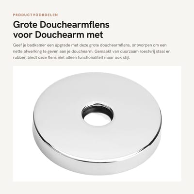 Dailygoods- Douchearmflens Grote Diameter - Decoratieve Douchearm Roestvrij Staal - G1/2in Compatibel - 8,9 cm Buitendiameter - 304 Roestvrij Staal - Rubber Hoogte 1,14 cm - Doucheflens