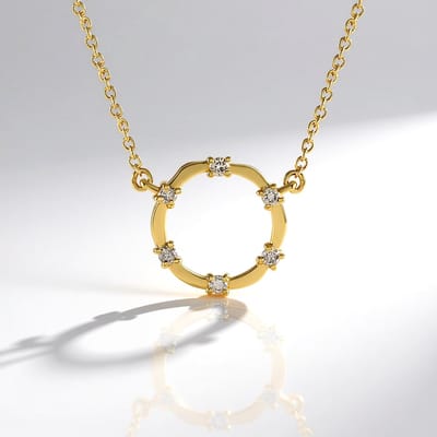 Cavill - Damesketting 925 Zilver met Vergulde Finish - Champagne Diamant 0,081 ct - Ronde Briljant - Luxe Halsketting 45,5 cm