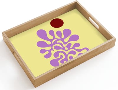 Dienblad hout 40x30 cm - Schootdienblad - Koraal - Cirkel - Abstract - Geel - Borrelplank rechthoek - Plateau dienbladen