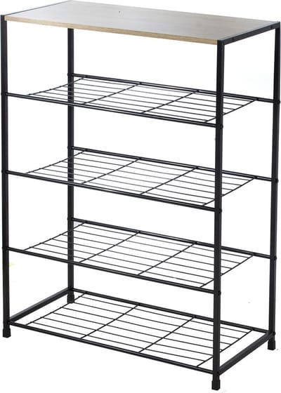 CALICOSY - Schoenenrek met 5 vakken en zwart metalen frame 63x30x83cm