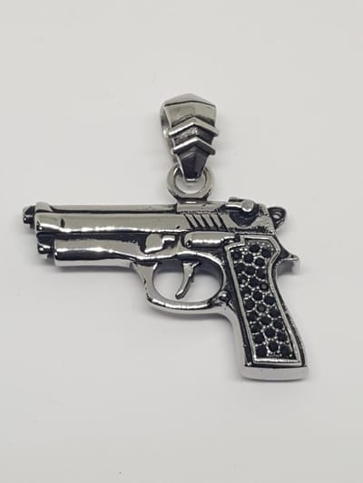 RH Jewelry® Herenhanger “Pistool” – 316L Chirurgisch Staal – Hypoallergeen – Inclusief Luxe Geschenkdoos