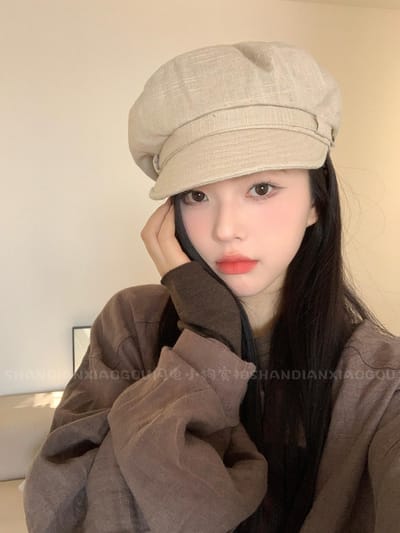 Nieuwe Dunne Katoen Linnen Ademende Achthoekige Hoed Voor Dames Modieuze Veelzijdige Zachte Rand Baret Vintage Verstelbare Newsboy Pet One Size beige