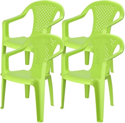 Pro Garden Stoeltjes voor kinderen - 4x - groen - 38 x 52 cm - voor binnen en buiten - kunststof - voor kinderen van 3 tot 7/8 jaar - stapelbaar