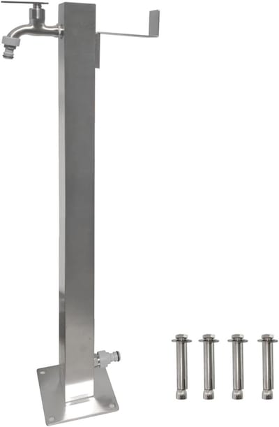 Tuinwater kolom - Buitenkraan zuil - Tuin besproeien - Geïntegreerde slanghouder - 87 cm hoog - Zilver