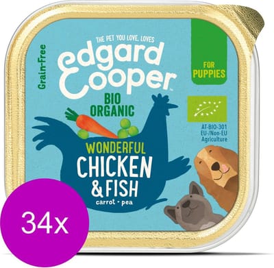 Edgard & Cooper Biologische Kip & Vis Kuipje - Voor Puppy's - Hondenvoer - 34 x 100g NL-BIO-01