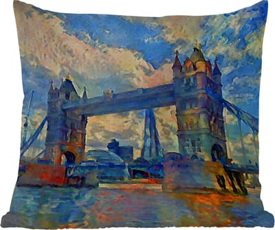 Buitenkussen - Schilderij - Londen - Brug - Olieverf - 45x45 cm - Weerbestendig