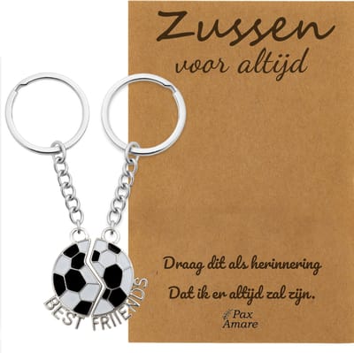 BFF Sleutelhanger voor 2 'Zussen voor altijd' - Magnetische Voetbal - Sleutelhanger set op Cadeau Kaartje Sleutelhanger set - Zilverkleurig - Vriendschap Symbool - Pax Amare