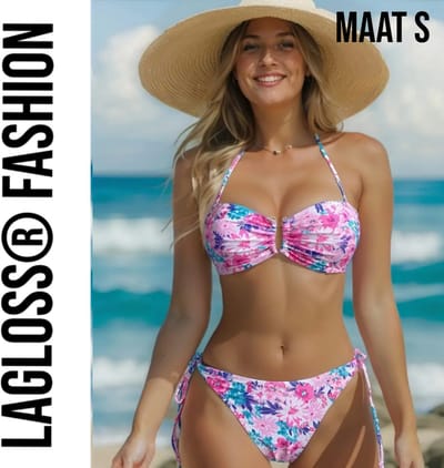 LaGloss® 2-Delige Bikini Set Roze Bloemenprint Maat S - Stijlvolle & Comfortabele Badmode