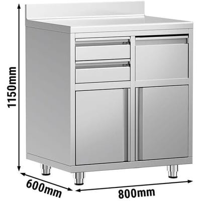 GGM Gastro Arbeitsschrank - für Kaffeemaschine - 800x600mm - mit Ausklopfer, 2 Schubladen, 2 Türen & Aufkantung