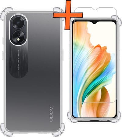 Hoes - Met Screenprotector - Geschikt voor OPPO A38 - Sterk & Shockproof - Siliconen Case - Back Cover - Telefoon Hoes - Shock Proof - Transparant