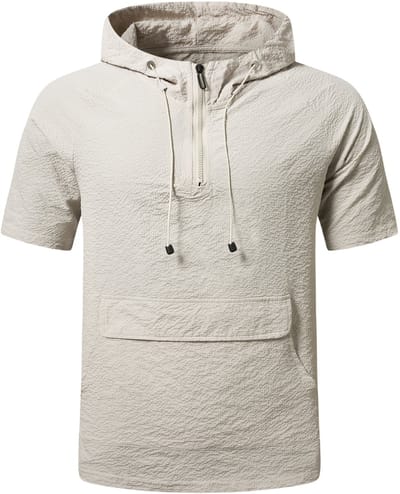 YOUTHUP Heren Casual Capuchon Kort T-Shirt - Grote Zak - Licht Ademend - S