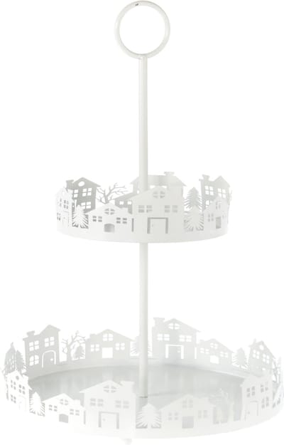 Metalen etagere met huisjes, 25,5 x 25,5 x 36 cm, wit