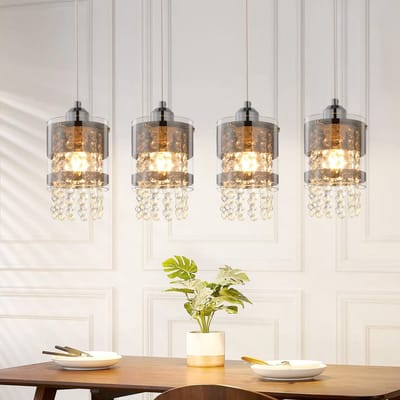 NETTLIFE Hanglamp Kristal - 4-Lichts - E27 fitting - Modern - Glazen Eettafellamp Hangend - 150CM In Hoogte Verstelbaar Hanglamp - voor Eetkamer | Keuken | Woonkamer - Zonder Lampen