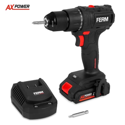 FERM - AX-POWER - CDM1167 - Koolborstelloze - Accuboormachine - 20V - Koppel: - 50Nm - met - 2.0Ah accu - en - lader - in koffer - LED - 2 snelheden - Schroeven: - 0-450/min - Boren: - 0-1600/min - Metalen boorkop - 0.8-10mm -Boormachine - Brushless