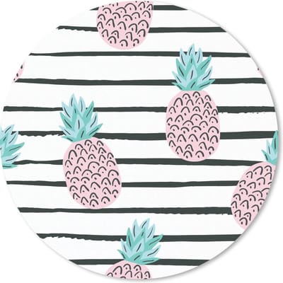 Muismat rond 20x20 cm - Mousepad Zomer - Ananassen - Strepen - Ronde muismatten