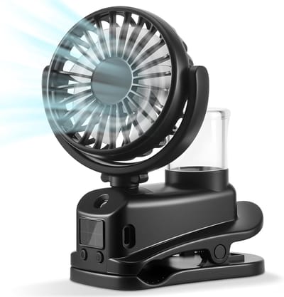 Draagbare Mini-Ventilator met Klem en Led-Display - 4 Snelheden, USB-Oplaadbaar, Reisaccessoires voor Buiten, Kantoor en Camping (Zwart)