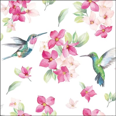 Ambiente papieren Servetten “Diligent Hummingbirds” / “IJverige Kolibries” white – 20 Stuks, 33 x 33 cm
