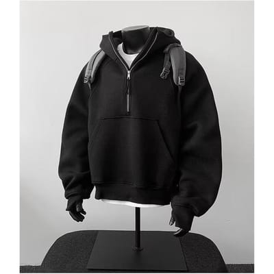 Wit en Grijs Sweatshirt met Halve Rits en Opstaande Kraag voor Mannen Herfst Stijve Hoodie Jas Hoge Kwaliteit Duurzame Constructie Praktisch Dagelijks Gebruik XXL black