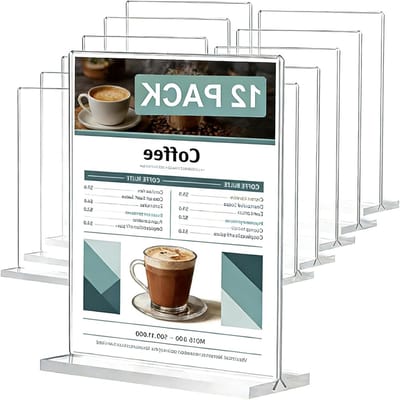 12 Stuks A4 Acryl Signaalhouder T-vormig Transparante Displaystand Dubbelzijdig Plastic Perspex Verticaal Menu Poster Houder voor Kantoor, Winkel en Restaurant