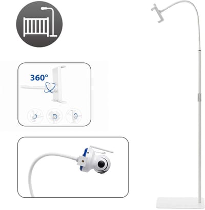 LUVION® Babyfoonhouder met Vloerstandaard - In hoogte verstelbaar - Universele Schroefaansluiting & Universele Cameraklem - Wit