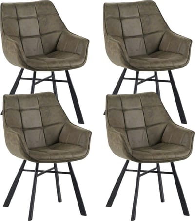 Colenis® - Lenny Eetkamerstoel - Set van 4 - Groen - Microfiber Stof - Industrieel - Met armleuning